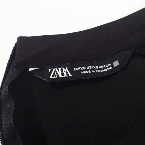 Zara Pintucked Dress w/ Lace Trim Size XS Black Crepe Flare Shift Mini Cocktail - Picture 7 of 7